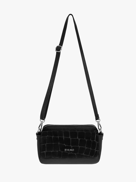 Schwarze kleine Handtasche mit Krokodilledermuster