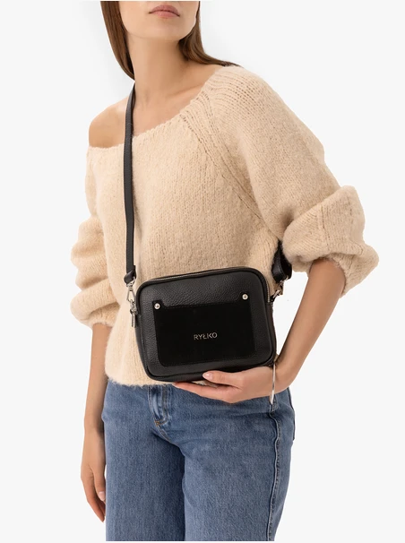 Handtasche aus schwarzem Leder und Velours