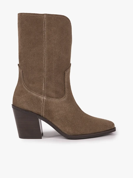 Dunkelbeige höhere Velourslederstiefel