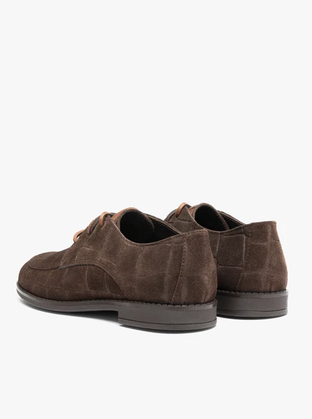 Dunkelbraune Halbschuhe aus gemustertem Krokodilleder