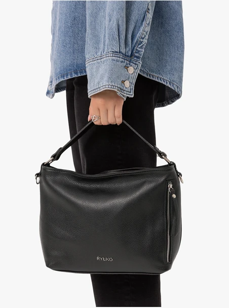 Handtasche aus schwarzem Vollnarbenleder