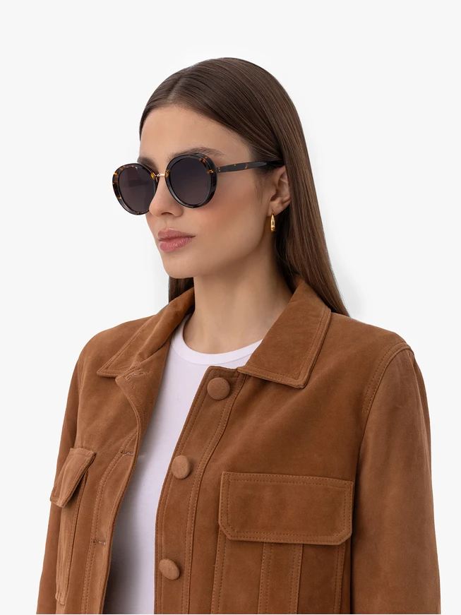 Runde Sonnenbrille mit Leopardenmusterrahmen