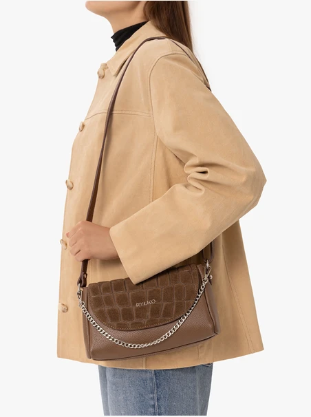 Hellbraune Handtasche mit Krokodilleder-Optik