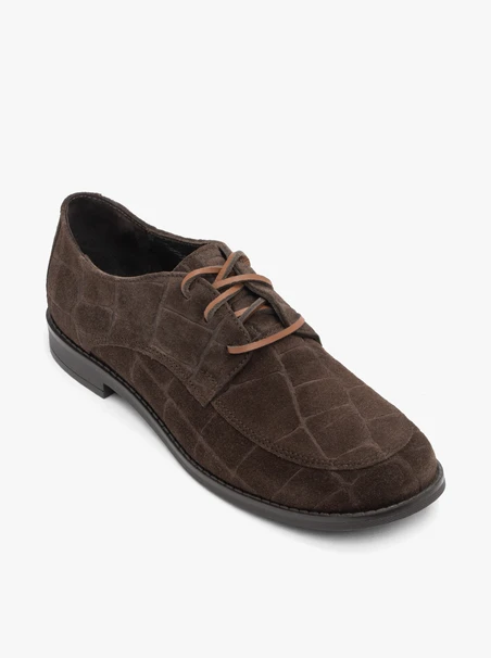 Dunkelbraune Halbschuhe aus gemustertem Krokodilleder