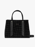 Schwarze große Handtasche mit Krokodilledermuster
