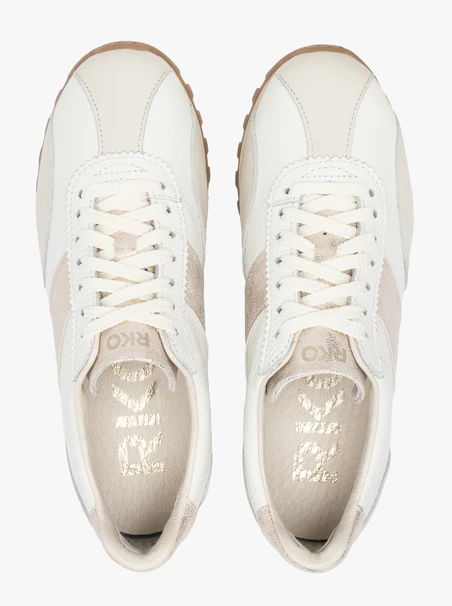 Cremefarbene Sportschuhe mit goldenen Streifen