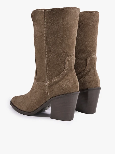 Dunkelbeige höhere Velourslederstiefel