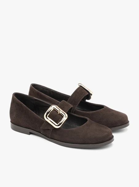 Dunkelbraune Mary Jane Ballerinas mit Riemen