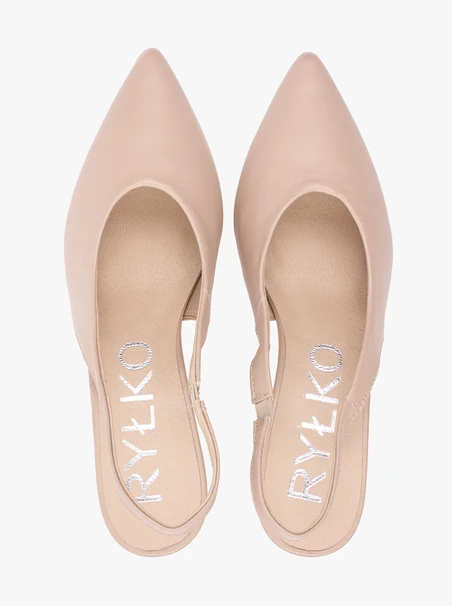 Beigefarbene Slingback-Pumps aus Leder ohne Absatz