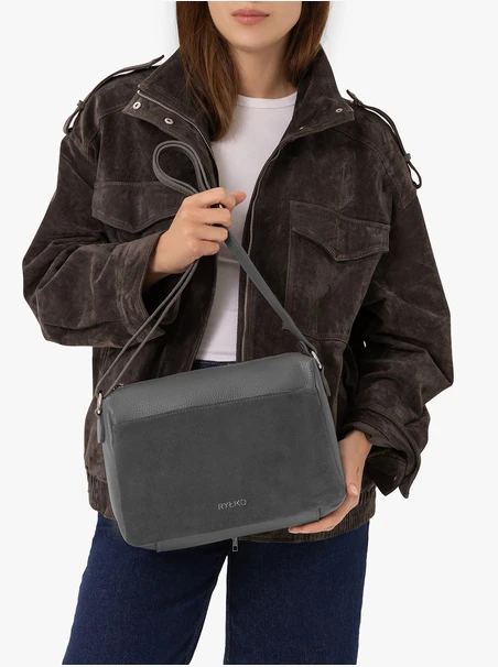 Grafitfarbene Lederhandtasche