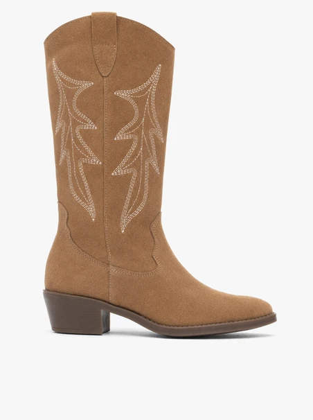 Beige genähte Cowboystiefel