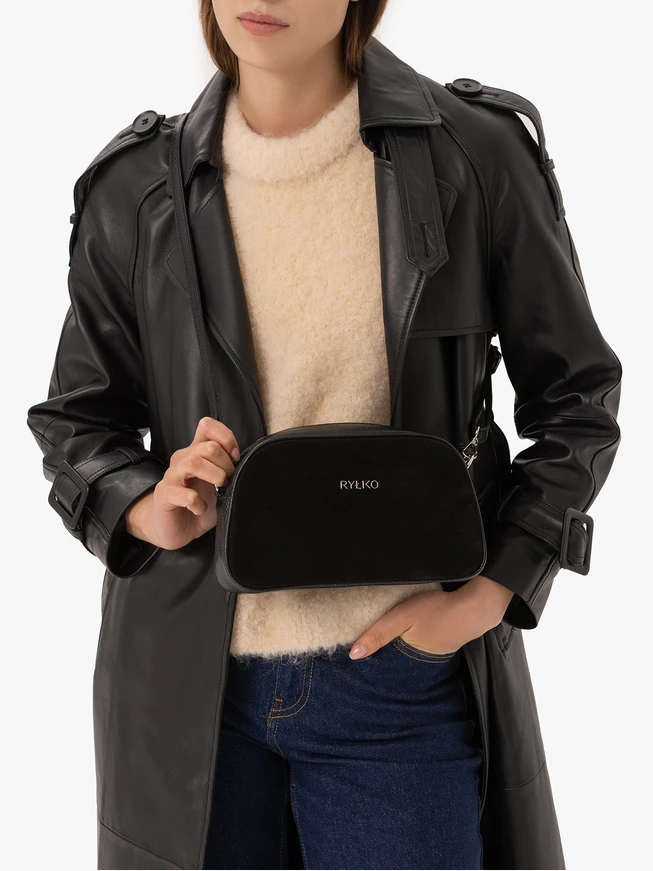 Handtasche aus schwarzem Leder und Velours