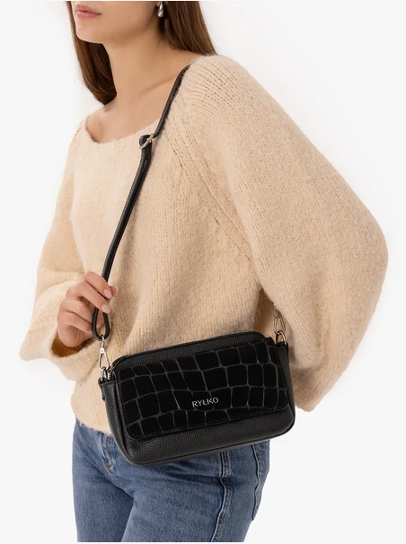 Schwarze kleine Handtasche mit Krokodilledermuster