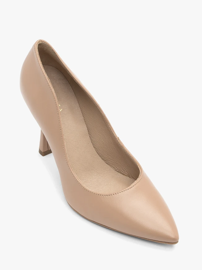 Stiletto-Pumps aus genarbtem Leder in Beige