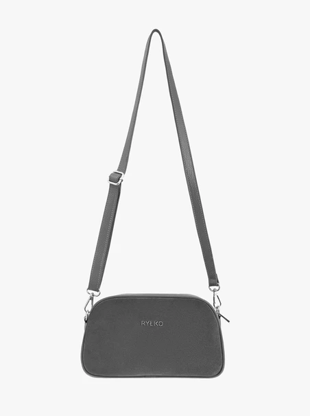 Graphitfarbene Handtasche aus Glattleder und Veloursleder
