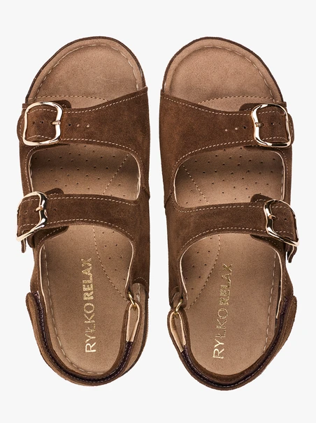 Braune Sandalen mit zwei Klettverschlussriemen