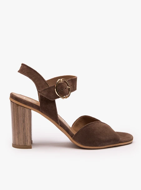 Dunkelbraune Veloursleder-Sandalen