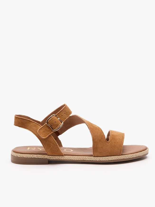 Flache Sandalen aus rotem Veloursleder