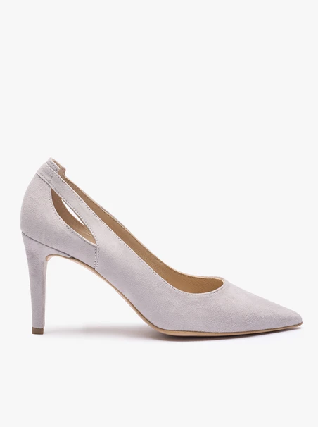 Hellgraue Stiletto-Pumps mit Ausschnitt