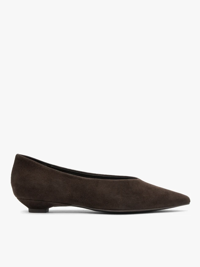 Dunkelbraune Ballerinas aus eingearbeitetem Veloursleder