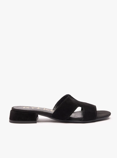 H-Flip-Flops aus schwarzem Veloursleder