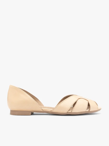 Beigefarbene, zehenoffene Ballerinas