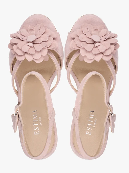 Hellrosa Blumen-Stiletto-Sandalen