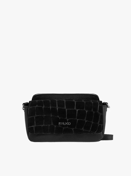 Schwarze kleine Handtasche mit Krokodilledermuster