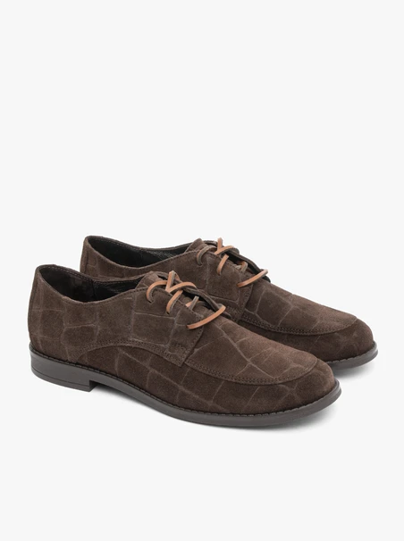 Dunkelbraune Halbschuhe aus gemustertem Krokodilleder