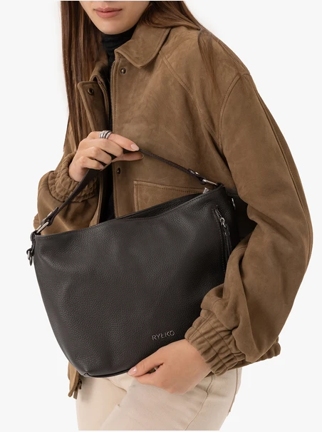 Handtasche aus dunkelbraunem Vollnarbenleder