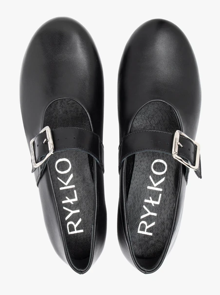 Schwarze Mary Jane Ballerinas mit Schnallenverzierung