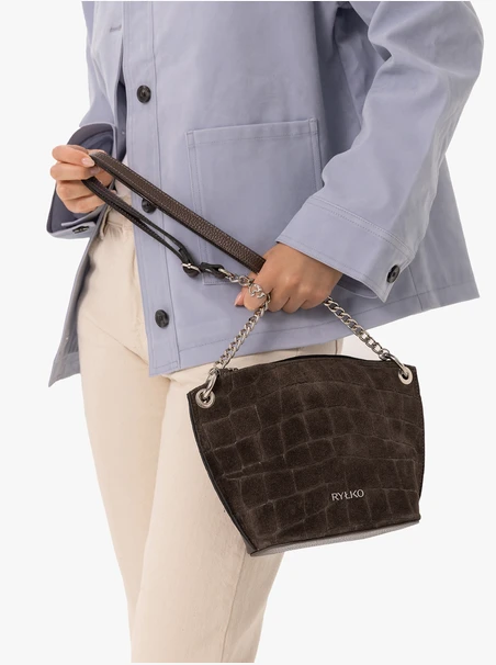 Dunkelbraune Handtasche mit Krokodil-Muster