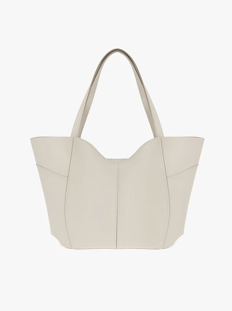 Beige-graue Shopper-Tasche aus Glattleder
