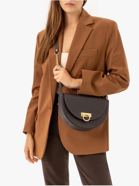 Braune Handtasche im Crescent-Design aus Krokodilleder