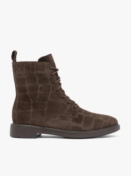 Dunkelbraune Stiefeletten in Krokodilleder-Optik