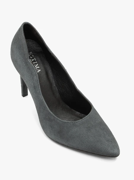 Graphitfarbene Stiletto-Pumps aus Veloursleder