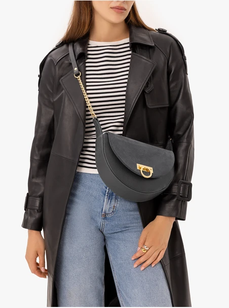 Dunkelgraue Handtasche im Crescent-Stil