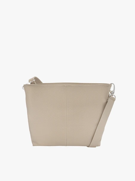 Dunkelbeige Lederhandtasche mit Besatz