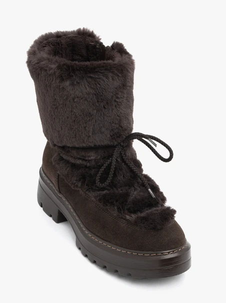 Braune Schnür-Schneestiefel mit Fellbesatz