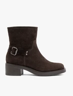 Dunkelbraune Velours-Stiefeletten mit Schnalle