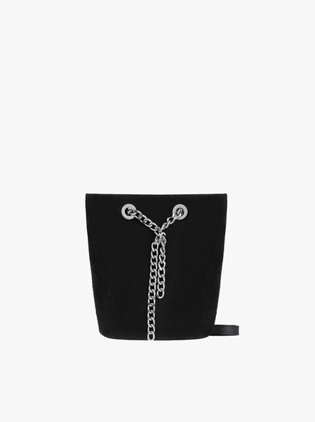 Schwarze Lederhandtasche mit Kette