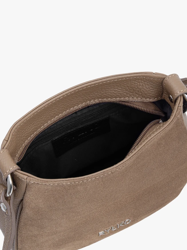 Handtasche aus dunkelbeigem Leder und Velours