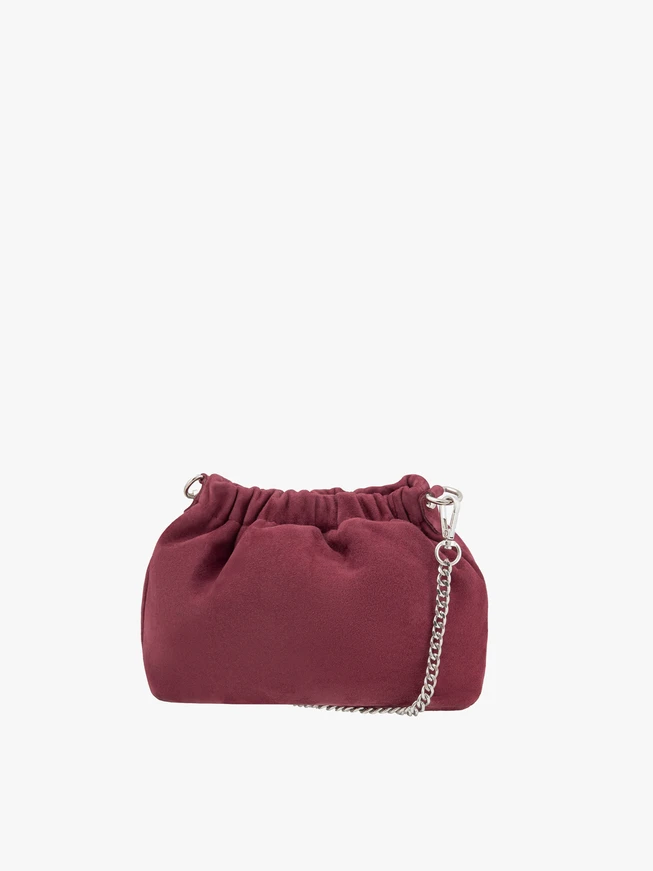 Burgunderrote Beuteltasche aus Veloursleder