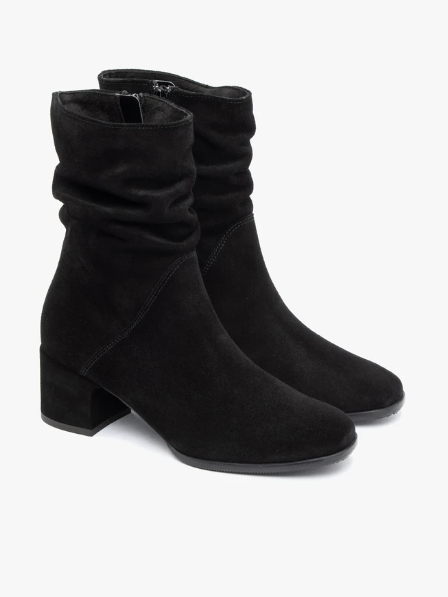 <p>Schwarze kurze Stiefel mit gerafftem Schaft</p>