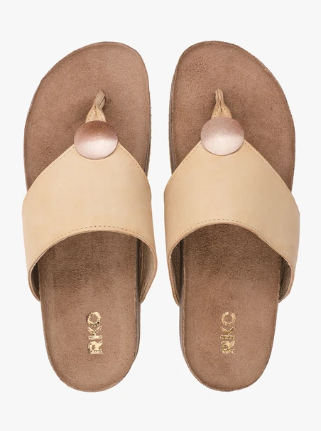 Beigefarbene Leder-Flip-Flops