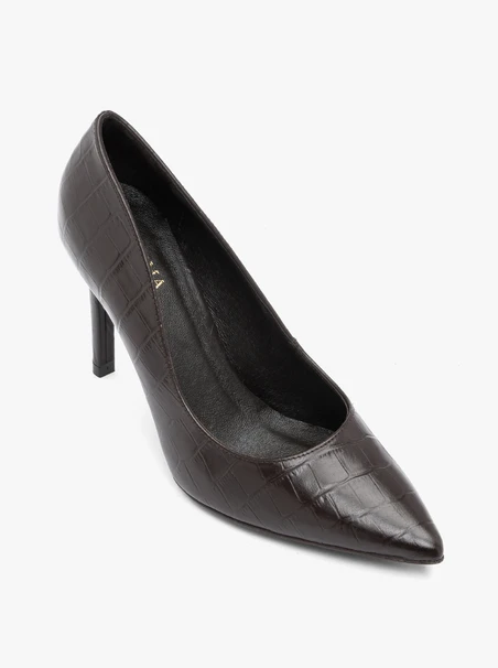 Dunkelbraune Stöckelschuhe aus Krokodilleder