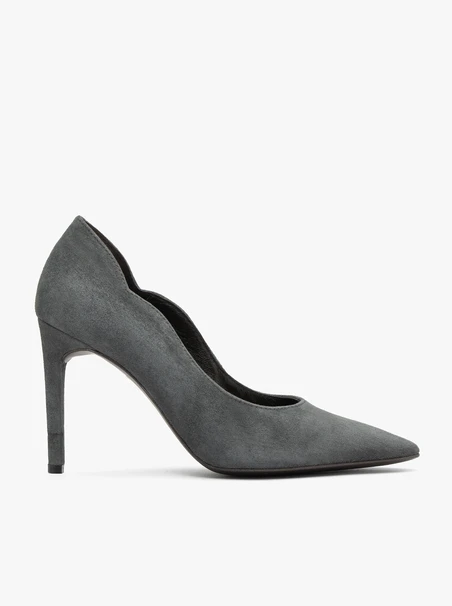 Graphitfarbene Stiletto-Pumps aus Veloursleder