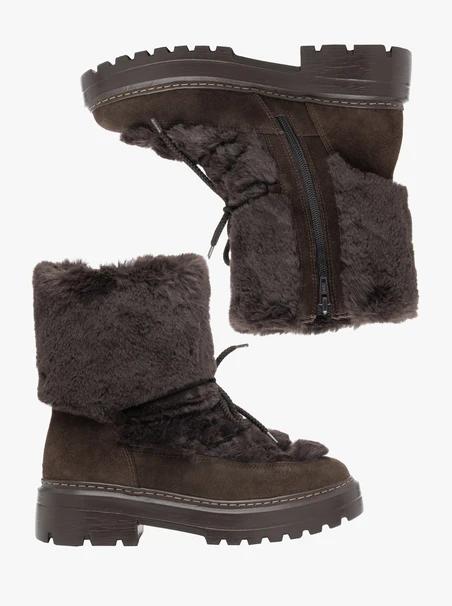 Braune Schnür-Schneestiefel mit Fellbesatz