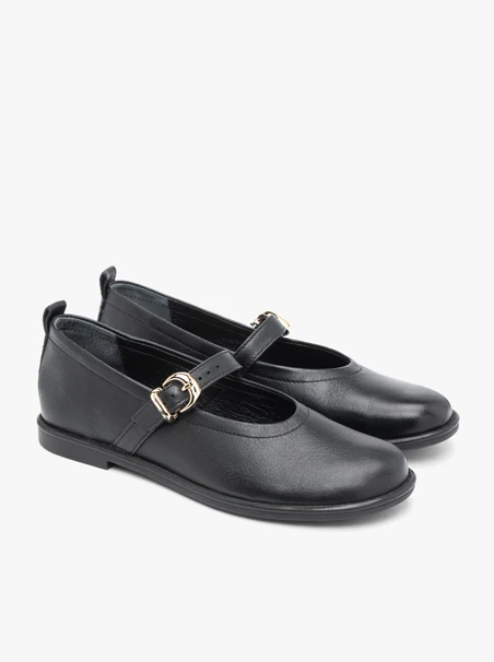 Schwarze Leder Riemchenballerinas