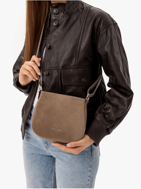 Handtasche aus dunkelbeigem Leder und Velours